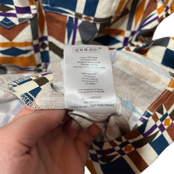 Sézane NEW Colorful Geometric Mini Lulu Dress Size 40 Linen Cotton Blend - Picture 6 of 13